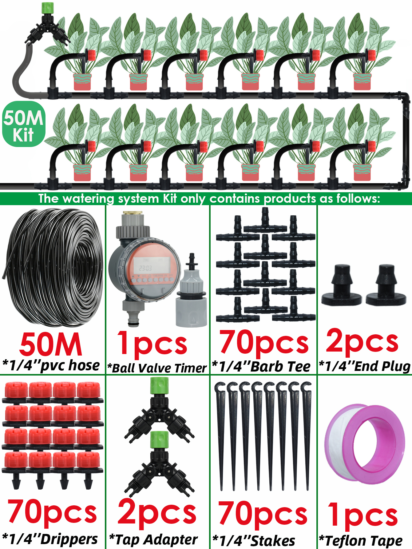 Sprycle 5M-50M Automatic Watering System Kit Garden Micro Drip Irrigation Controller DIY Cooling Mist Spray for Vegetable Flower