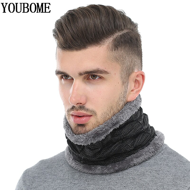 YOUBOME Men Winter Scarf Ring Knitted Men Scarves For Women O Neck Snood Warp Faux Fur Thick Warm Male Fleece Scarves