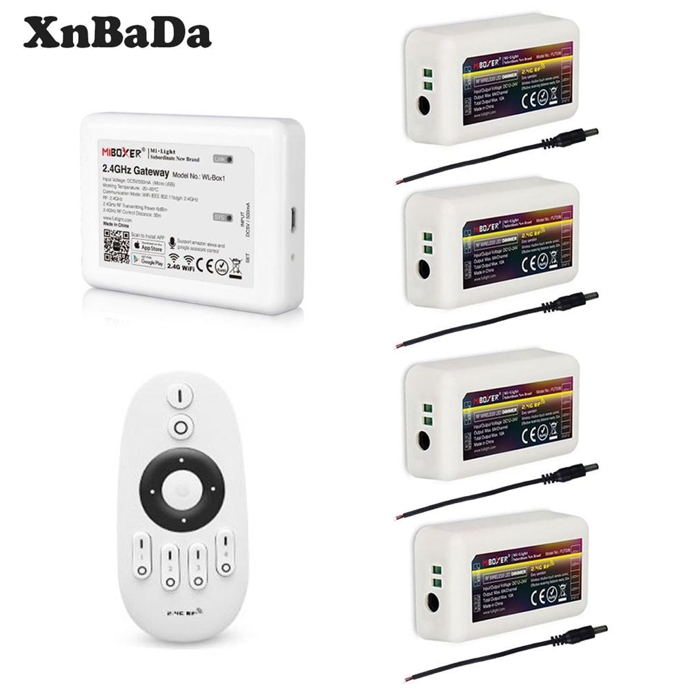 Milight LED Controller Kit FUT007 Remote 2.4G 4-Zone Dimmer Controller WL-Box1 WIFI For 2835 5050 Single Color Light DC12-24V