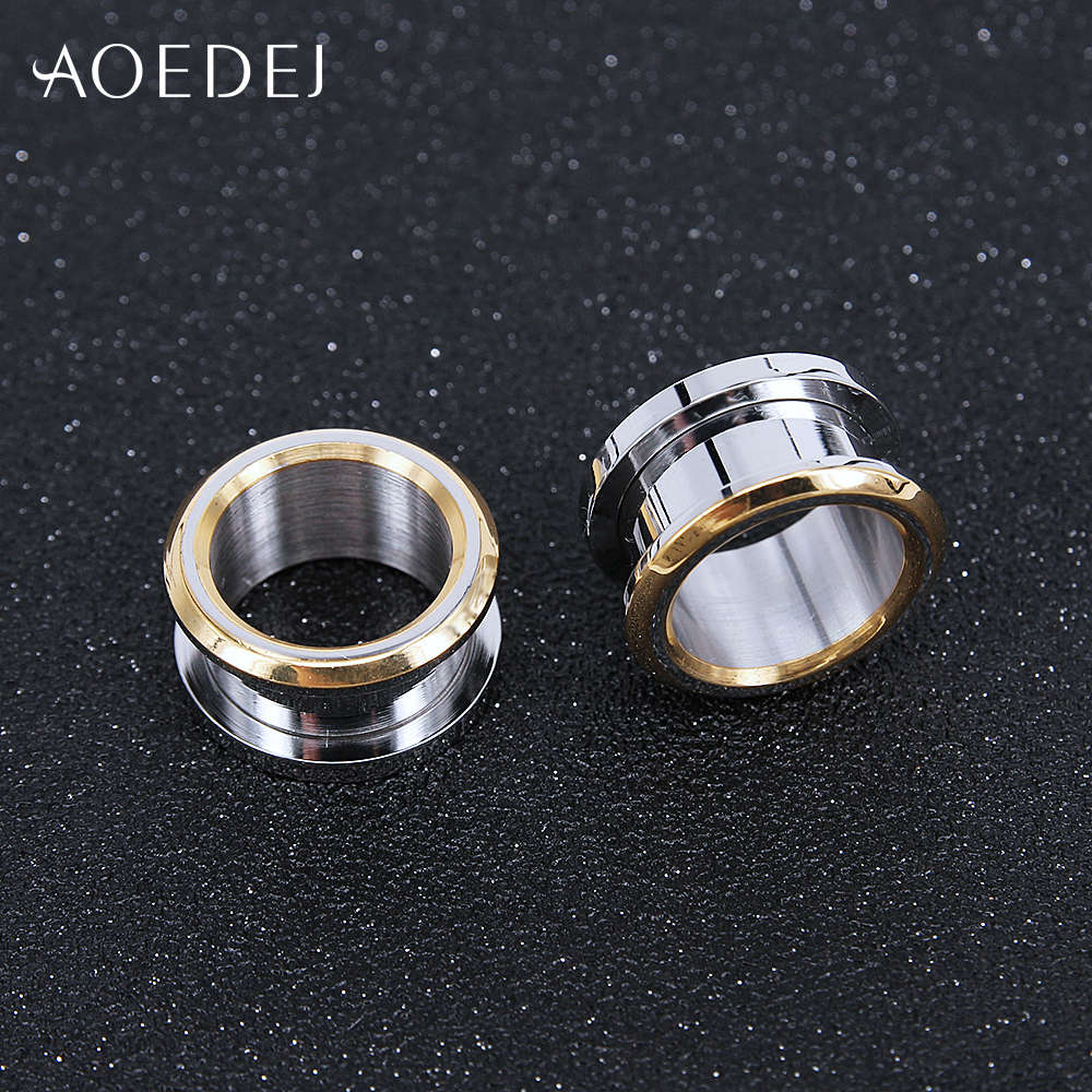 AOEDEJ 6-16mm Ear Plugs Tunnels Gold Stainless Steel Piercing Plug 16mm Metal Oor Expander Piercing Stretchers Oren Piercing Ear