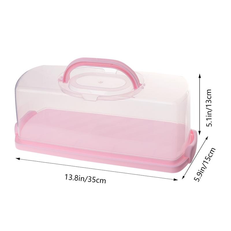 Rektangel rostat brödkaka bärbar handhållen tårtförpackning matförvaringslåda förvaringslåda (rosa)