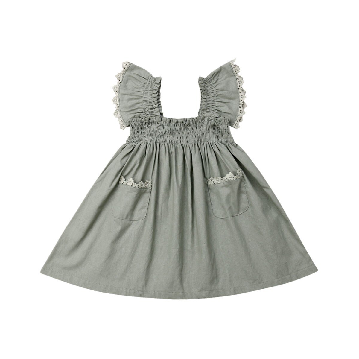 Cute Toddler Kid Baby Girl Clothes Ruffle Sleeve Dress Tutu Short Dress Sundress: 120 / Army Green