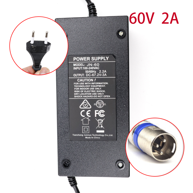 Cargador de batería de litio Universal para bicicleta eléctrica, accesorios para patinete eléctrico 24V2A 36V2A 48V2A 60V2A