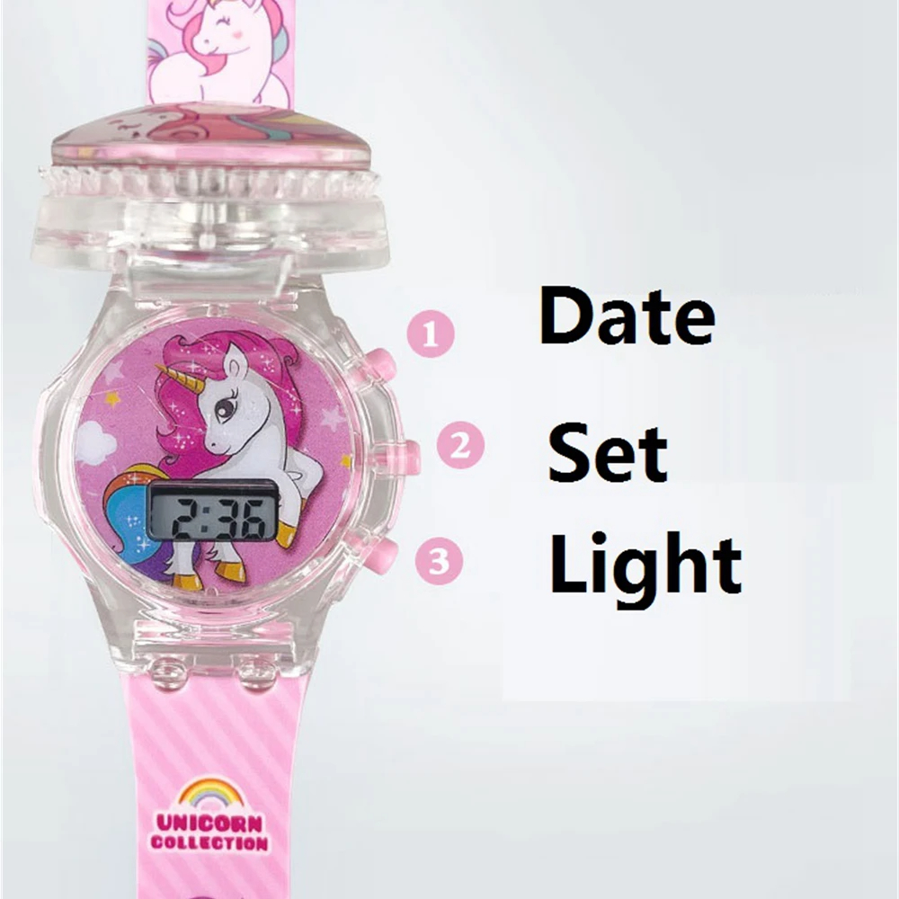 Montre électronique de dessin animé pour enfants, montres-bracelets numériques pour filles, horloge jouet mignonne, lumière flash tournante, de fête Nairobi Orn, musique