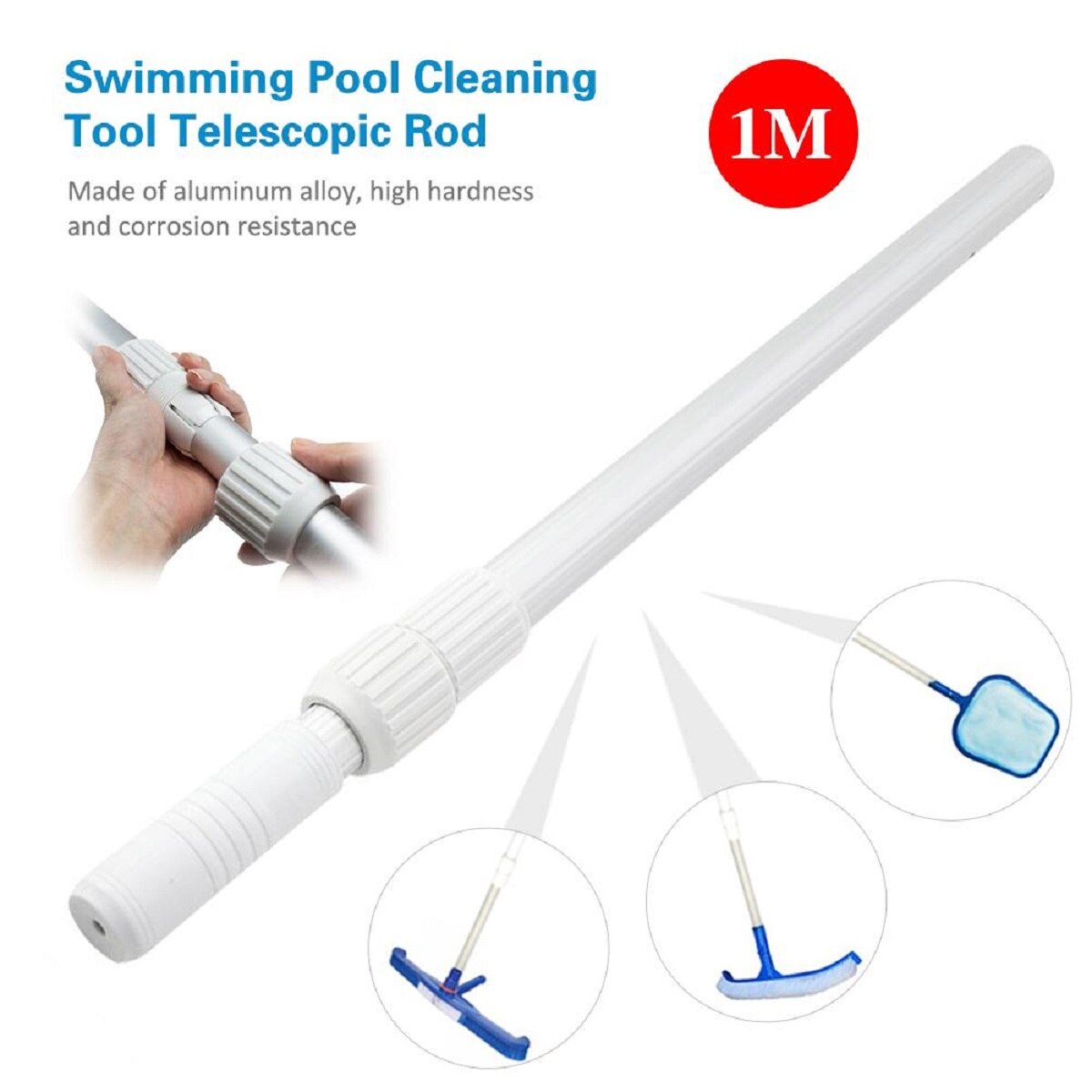 Portable Swimming Pool Skimmer Aluminum Alloy Telescopic Handle Stick Common for Rescue Brush Net Pool Tool: Default Title