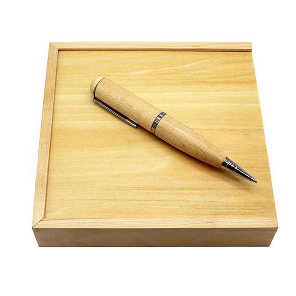 Pen in de vorm van een natuurlijk esdoornhout, usb 2.0 high speed flash drives, geheugenstick, pen, u-schijf, pendrive met foto-opbergdoos
