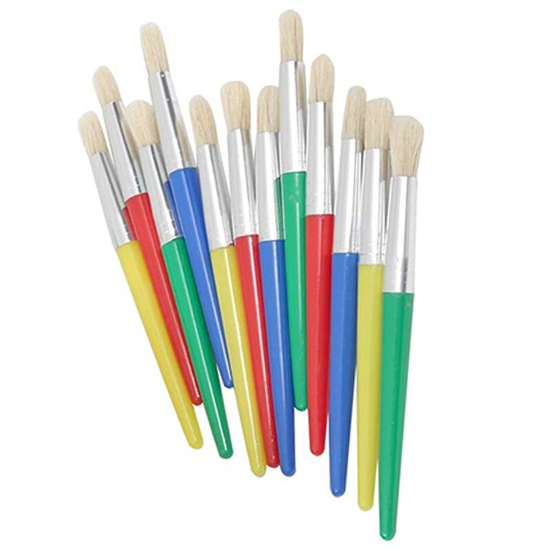 Lot de 12 pots de peinture anti-déversement pour enfants de 3.3 pouces de hauteur avec couvercles colorés et ensemble de 12 pinceaux ronds