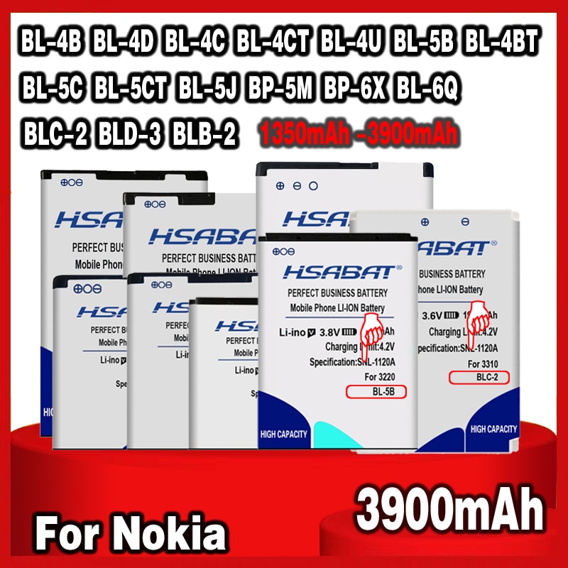 HSABAT Battery for Nokia BL-4B BL-4D BL-4C BL-4CT BL-4U BL-5B BL-5BT BL-5C BL-5CT BL-5J BP-5M BP-6X BL-6Q BLC-2 BLD-3 BLB-2