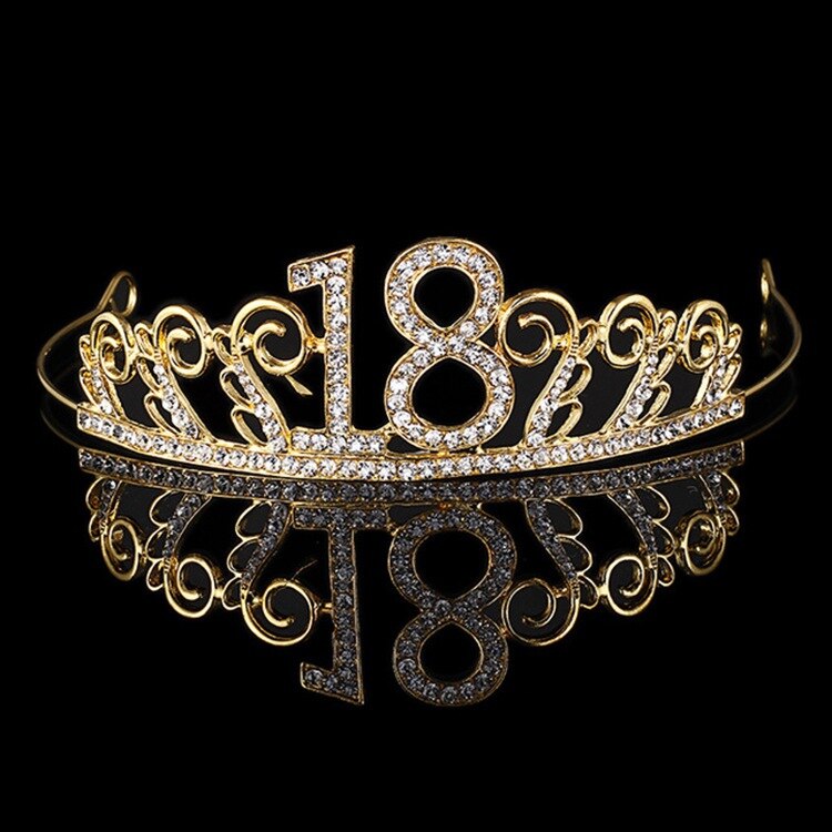 18th fødselsdag dronning prinsesse kron dekorationer fest krone til kvinder tillykke med fødselsdagen pandebånd bryllup hovedbeklædning hår dekoration: Gylden
