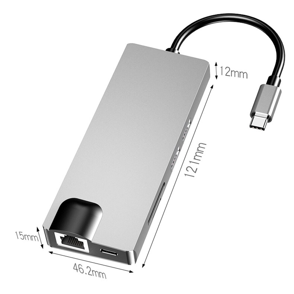 8 In 1 Usb C Hub Type C Naar Multi 2 Usb 3.0 4K Hdmi Vga Gigabit RJ45 Tf kaartlezer Pd Opladen Adapter Splitter Voor Pc Labtop