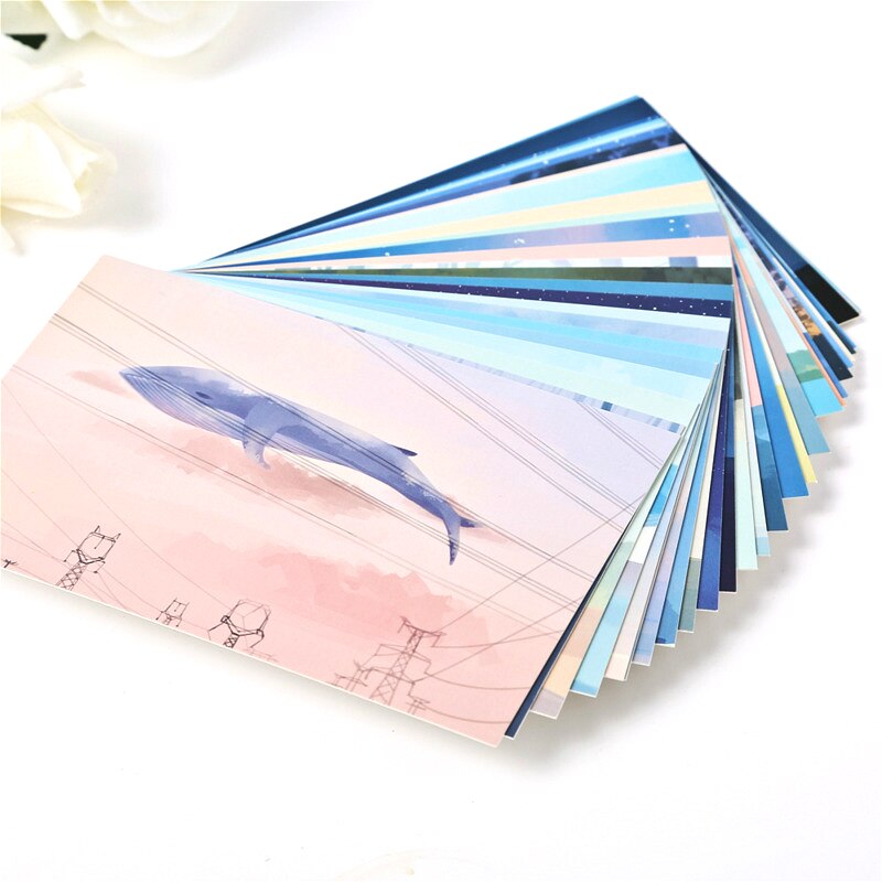 30pcs Box Paper Postcard Writable Retro Whale Island Notes Emotional Journal Memo Scrapbook Greeting Card Cute Decoration