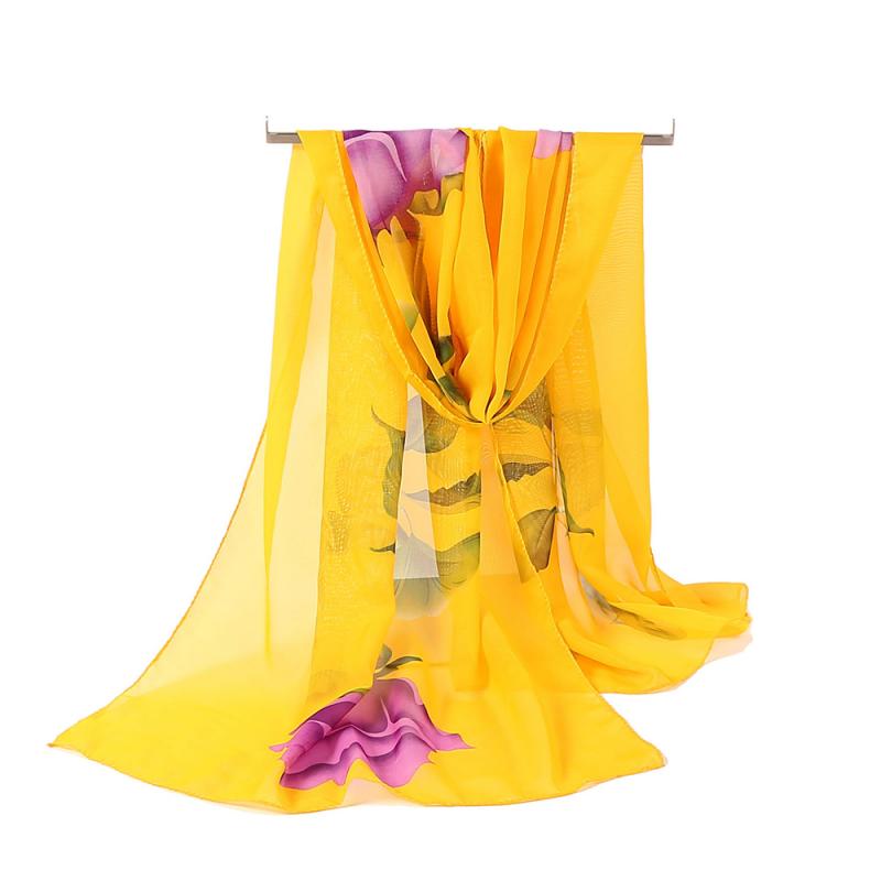 Women's Long Soft Rose Flower Print Wrap Lady Shawl Silk Chiffon Scarf: 01