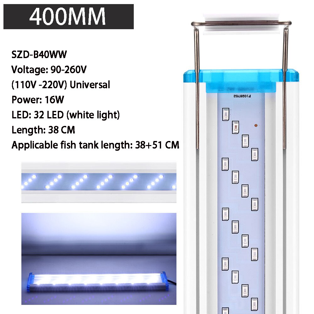 Aquarium LED light fish tank ornamental landscaping aquatic plants LED light expandable 18-75cm waterproof clip-on light110V220V: 400 white