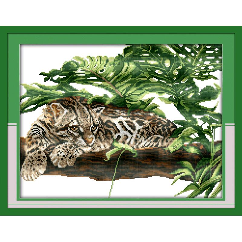 Kits de broderie en coton imprimé léopard, point de croix, fil de tissu compté 11CT 14CT, décoration artisanale en toile