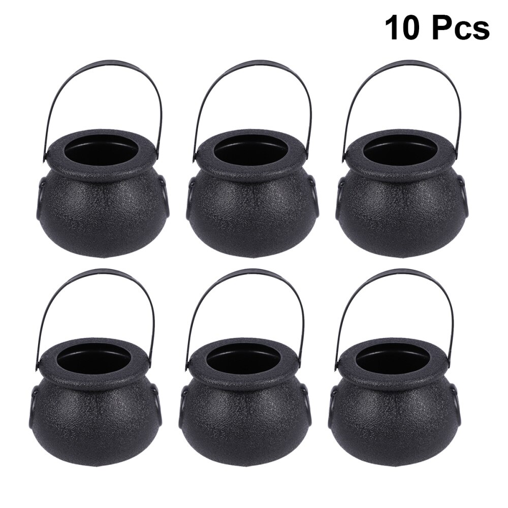10pcs 5x7cm Candy Bucket Witch's Cauldron Trick or Treat Candy Pail Holder (Black)