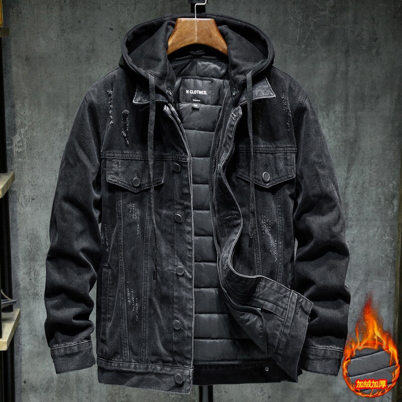 2022 Hooded Cotton Liner Denim Jakets Men Winter Denim Coats Jean Jackets Men Outwear Casual Denim Coats M-4XL