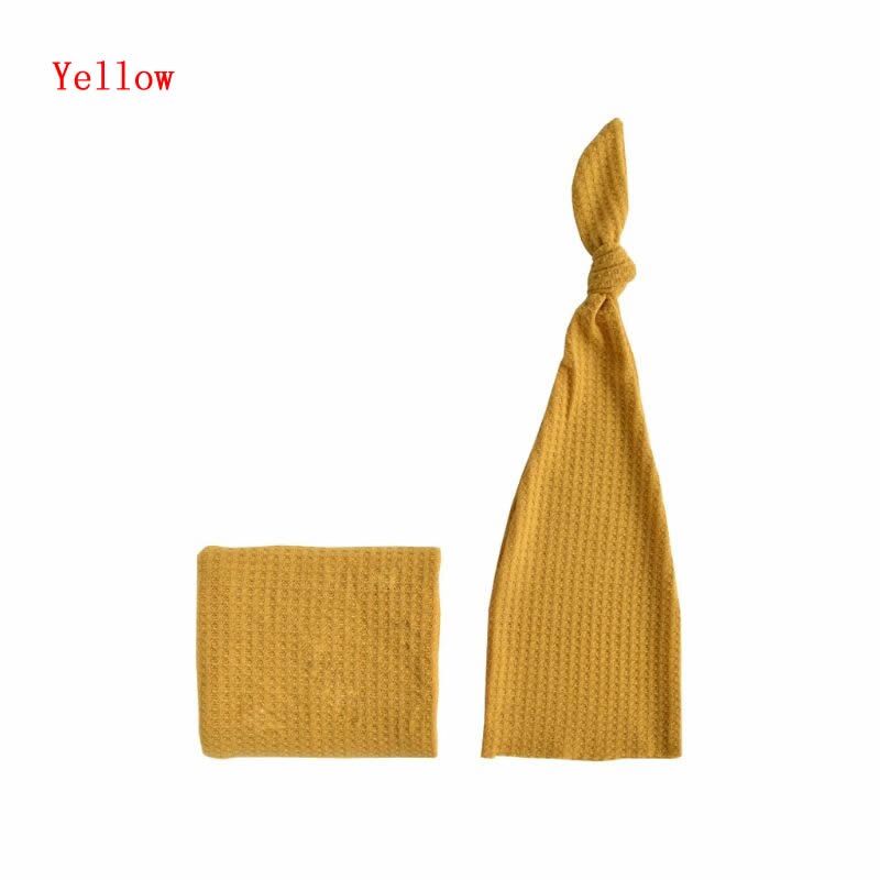 Newborn Photography Prop Infant Multi-colors Sleepy Knit Sleepy Cap+Knit Wrap Set Studio photo shoot Accessories E06F: Yellow