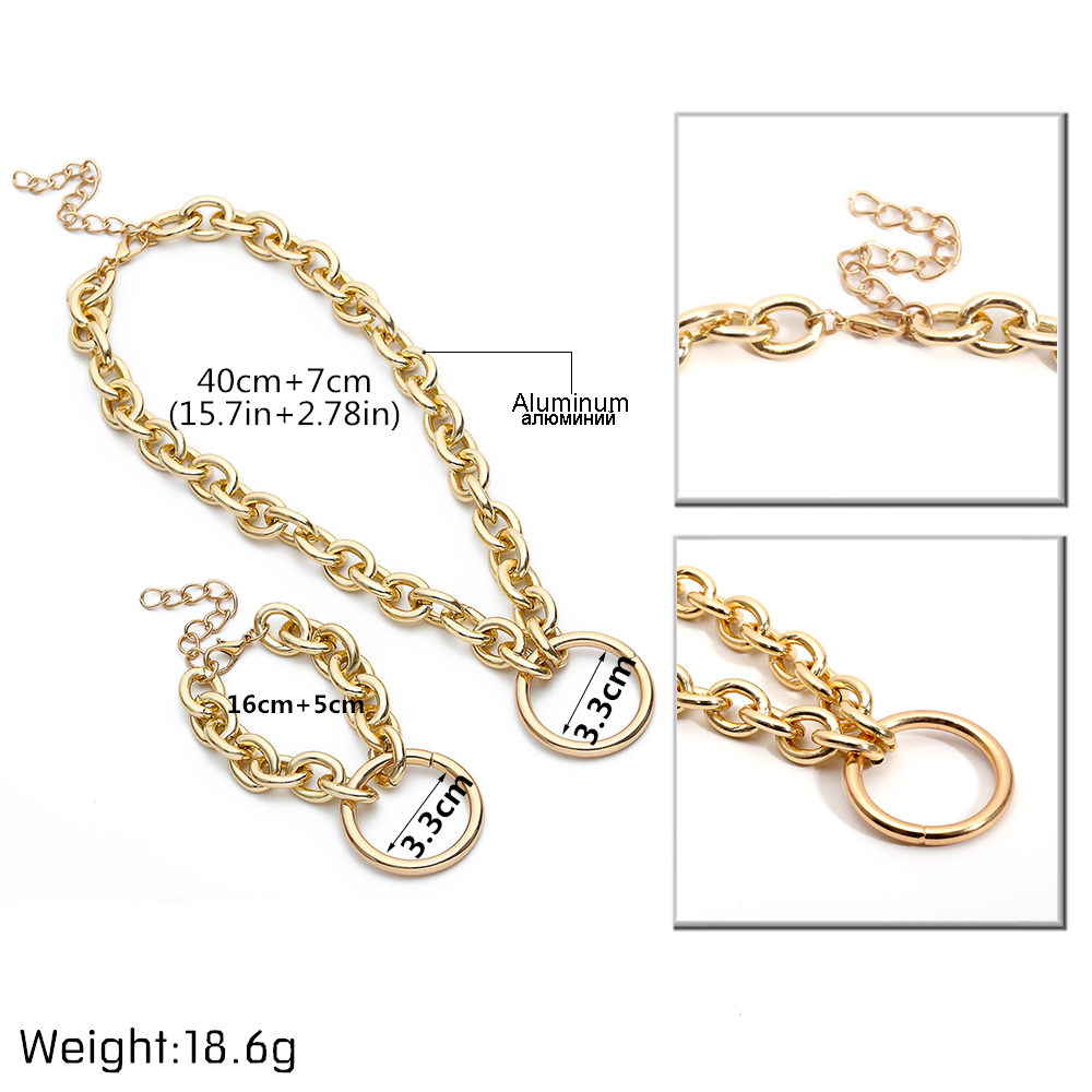 IngeSight.Z Vintage Choker Halskette Kragen Erklärung Punk Große Runde Kreis Chunky Halskette Armband Set für Frauen Männer Schmuck