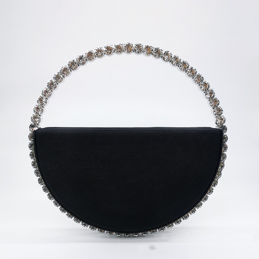 Diamond Red Heart Evening Clutch Bags Metal Handle Circle Purse Chic Rhinestone for Women Wedding Party Flaps: Circle Black