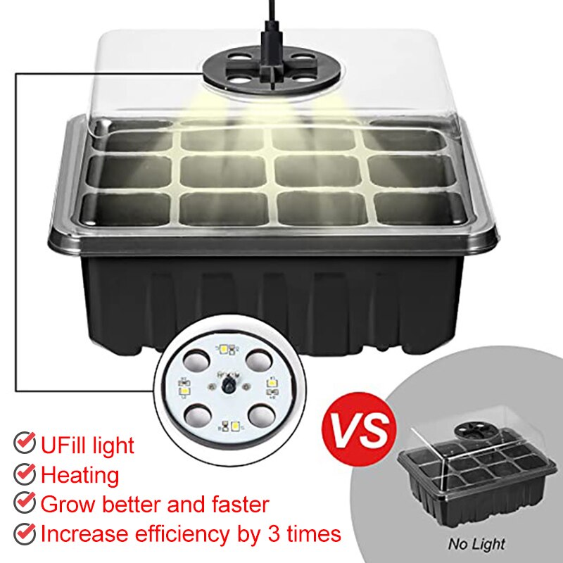 5Pack Greenhouse Planter Box Kit 12 Holes Nursery Pot Plant Seedling Tray with Growth Light Garden Cultivation Seeding Plant Pot