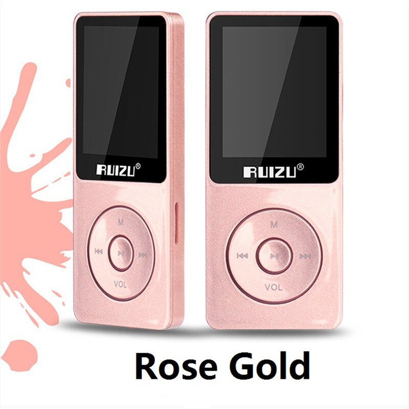 100% reproductor MP3 RUIZU X02 versión original en inglés 4G/8G/16G portátil Mp3 puede jugar 80 horas con Radio FM E-Book, reloj voz: Rose gold