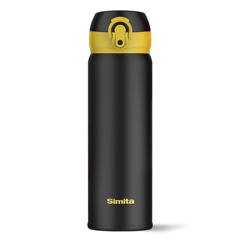 Simita Thermos Shaker Flasche Tragbare Sport Wasser Flasche 500ML Gerade Tasse Isoliert Vakuum Glaskolben Bunte Reise Becher: Schwarz Gelb