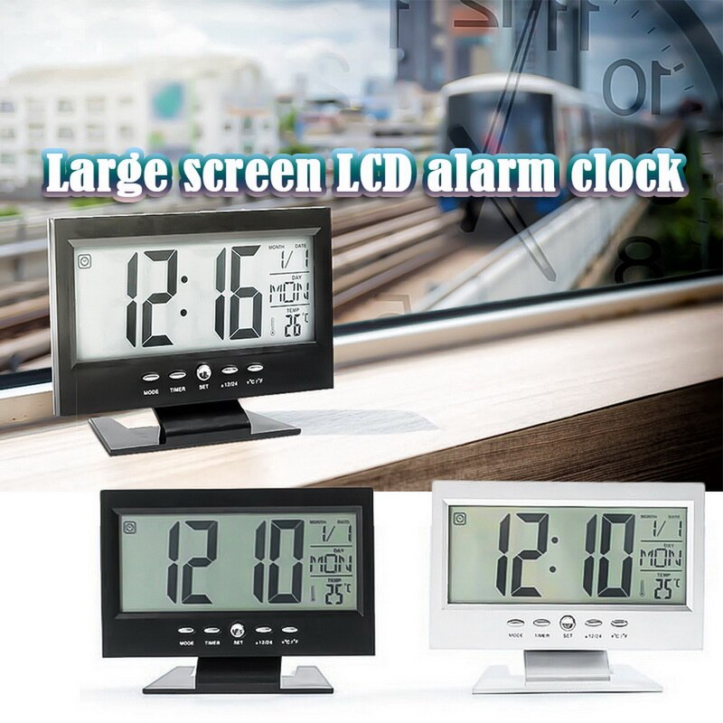LCD Screen Digital Clocks Thermometer Indoor Humidity Monitor Electronic Display Temperature Voice Control Alarm Clock Calendar