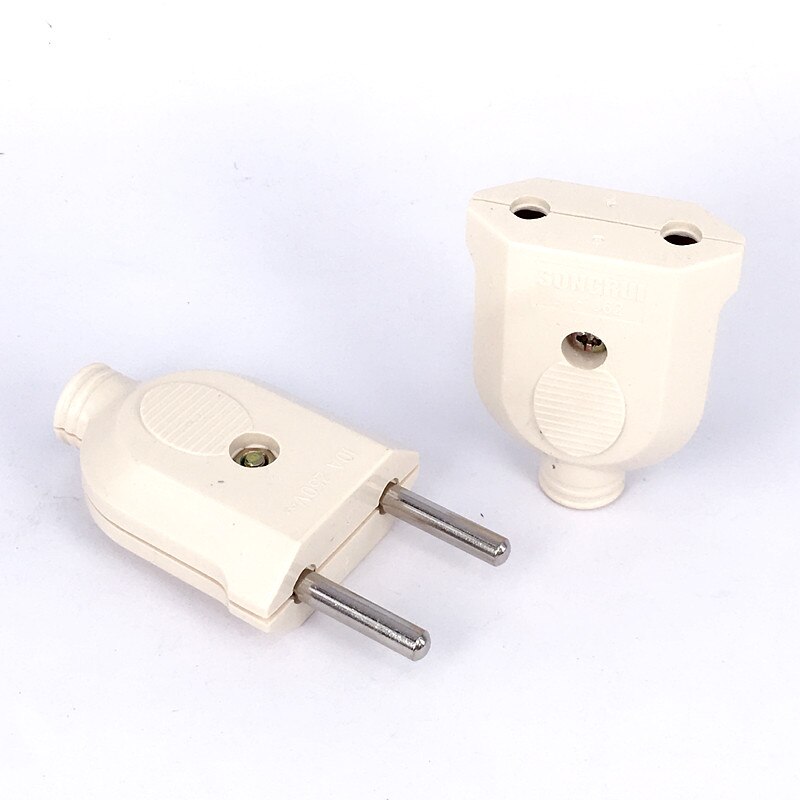 EU European 2 Pin AC Electrical Power Rewireable Plug Male Female Socket Outlet Adaptor Adapter W/ Wire Extension Cord Connector