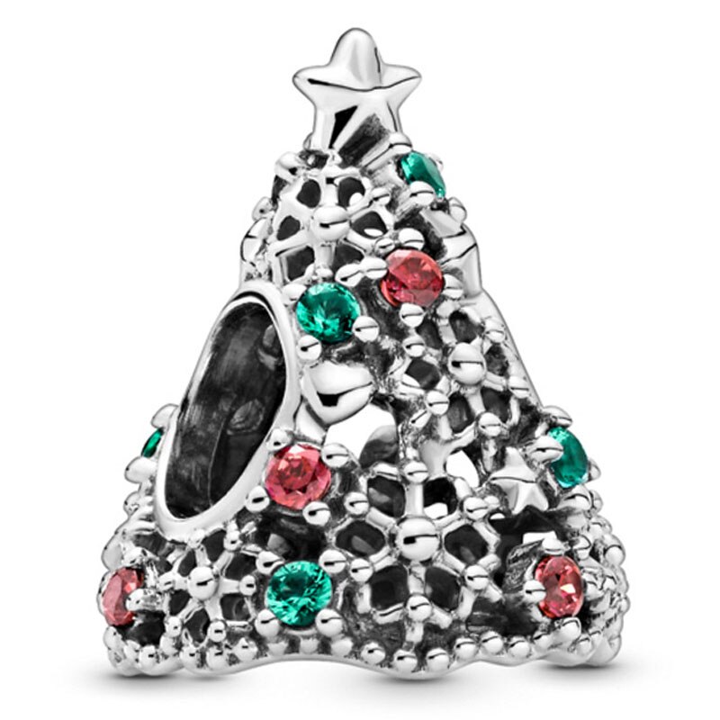 Moda estrelas cintilantes constellation floco de neve glitter árvore de natal charme 925 prata esterlina contas caber pulseira jóias diy: 8