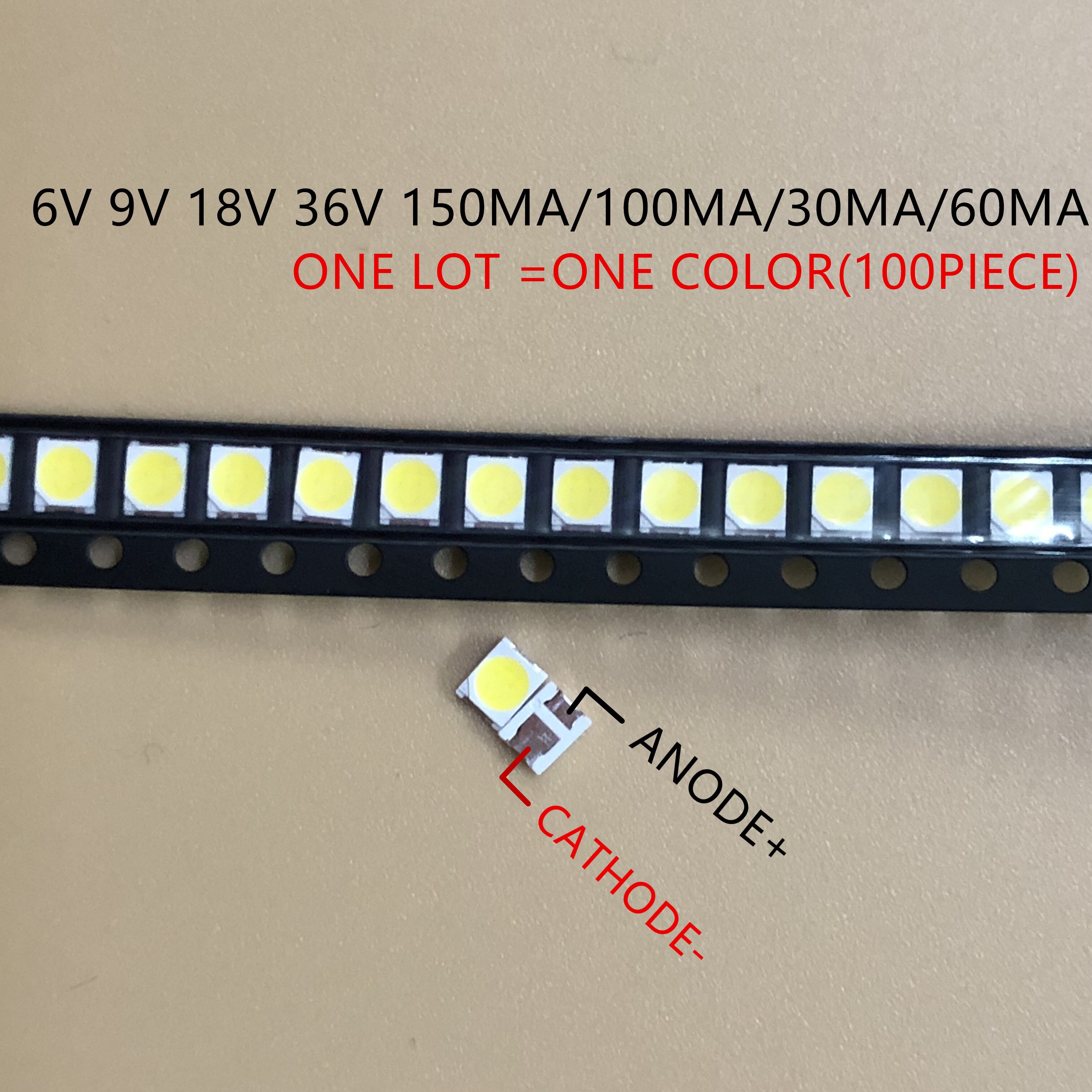 Hoge Helderheid Smd Led 2835 1W Wit 100 Stks/partij 6V 9V 18V 36V 150MA/ 100MA/30MA/60MA/