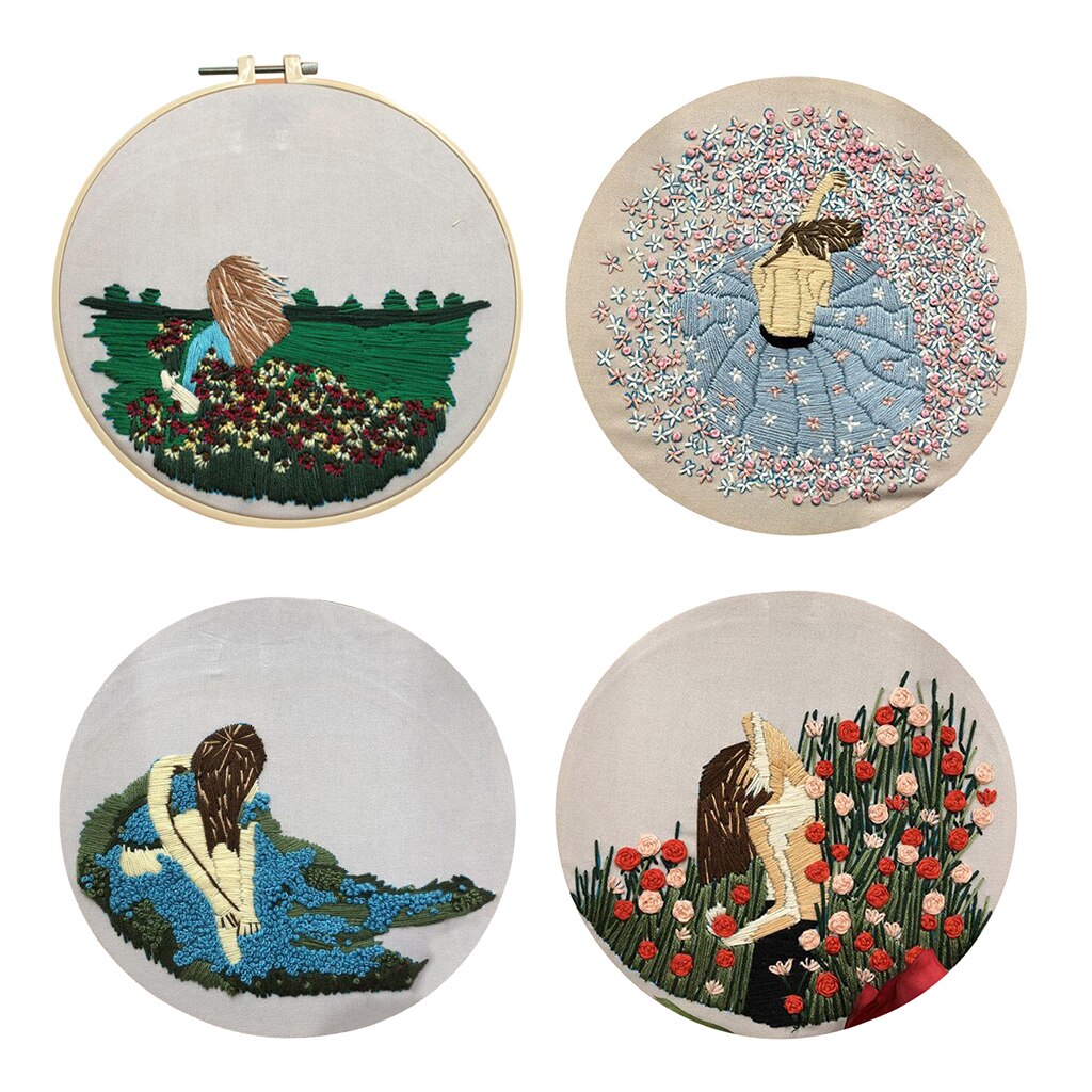 Borduurwerk Starter Kruissteek Kit Bloem Meisje Patroon 20Cm Borduurring