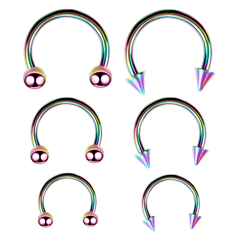 6 Stuks Septum Neus Piercing Ring Cirkelvormige Hoefijzervormige Halters Voor Oorlip Wenkbrauw Lichaam Pirercing Bal Kegel Cbb Stalen Hoepel 20G 0.8Mm: Blue White Zinc Plated