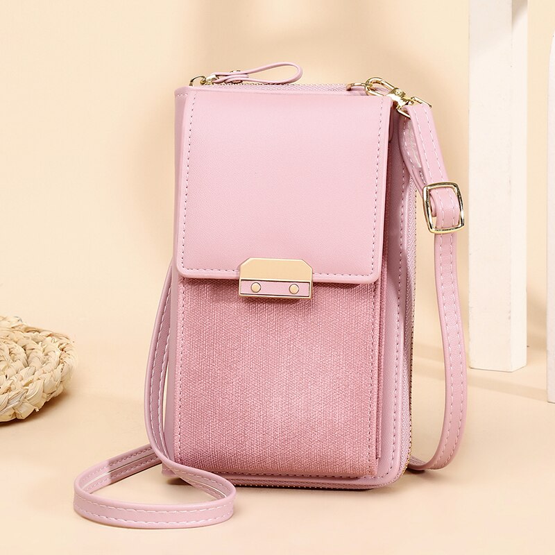 Vrouwen Messenger Bag Mobiele Telefoon Schouder Portemonnee Kleine Pu Lederen Crossbody Hangen Zakken Voor Dames Kaarthouder Portemonnee vrouwelijke: Pink