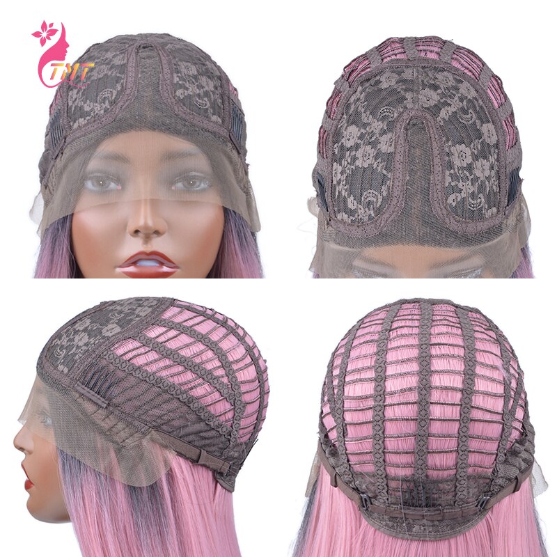 Short Synthetic Wigs Bob Middle Part Lace Front Wig Heat Resistant Straight Hair Natural Looking for Black Woman