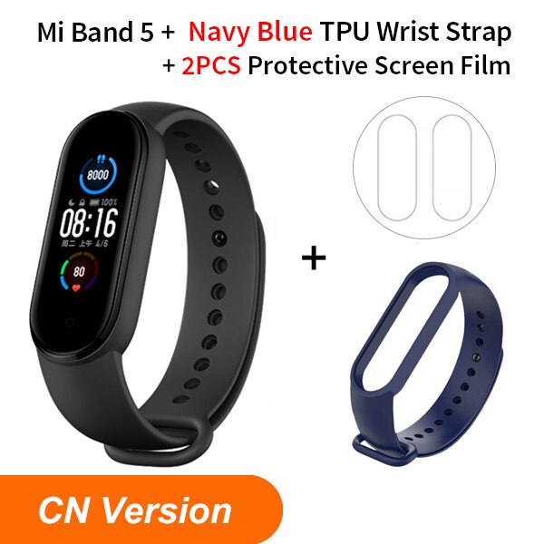 Xiaomi Mi Band 5 Smart Bracelet 1.1Inch AMOLED Screen Fitness Tracker Heart Rate Monitor Smart band 4 Color miband 5: NO NFC NavyBluStra