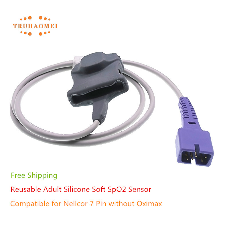 Reusable SpO2 Sensor 7 Pin for Nellcor Pulse Rate Oximeter Probe Patient Monitoring SaO2 Sensor Without Oxi-Max Tech Short Wire: Silver