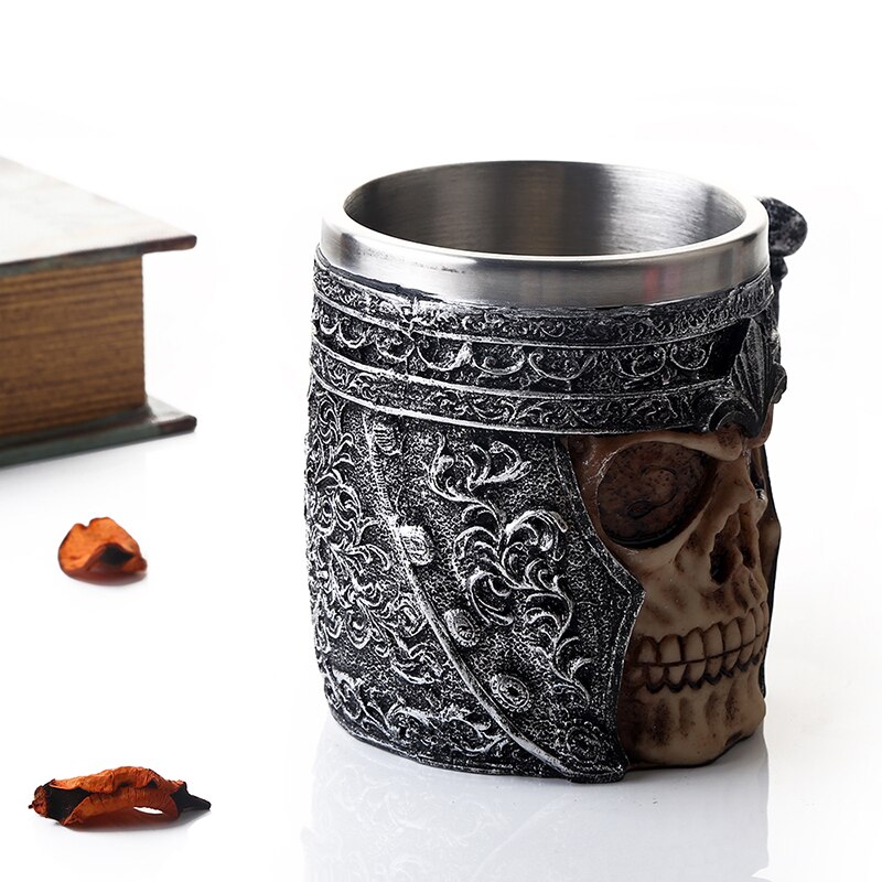 Viking Stainless Steel Skull Coffee Mug Viking Skull Beer Mugs for Men Boy Halloween Christmas