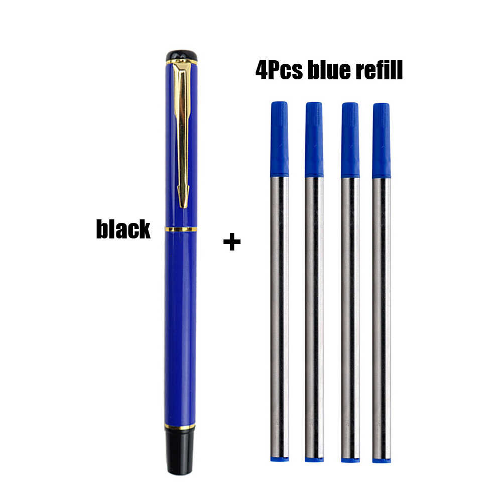Stylo à bille de bureau en métal avec recharge, écriture fluide, encre bleue et noire, scolaire, 1 + 4 pièces par ensemble: Rouge