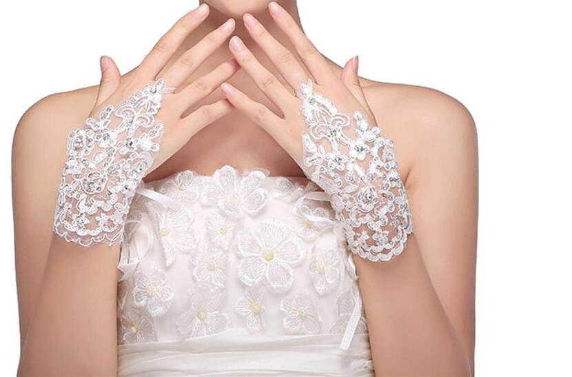 Abend handschuhe spitze pailletten strass braut Finger hochzeit frauen frühling für braut