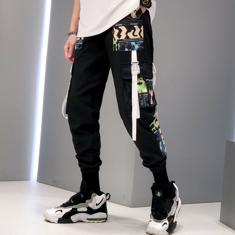 Swag – pantalon Cargo réfléchissant pour homme, Streetwear, Hip Hop, ample, jogging, ruban Graffiti, lin, Techwear,: 3XL (Weight 73-80KG) / YELLOW