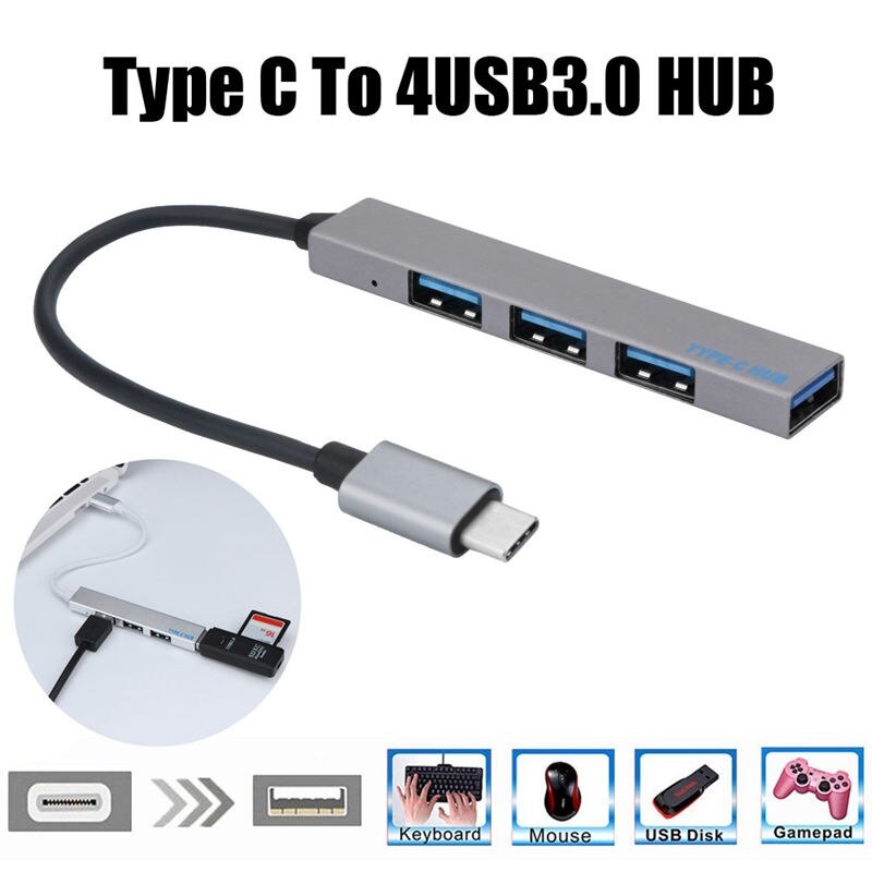 Type-C Tot 4 Usb Hub Expander Ultradunne Mini Draagbare 4-Port Usb 3.0 Hub Usb power Interface Voor Mac-Book Laptop Tablet Computer