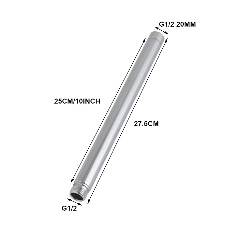 1pc 10&quot; Stainless Steel Shower Arm Handheld Rain Shower Head Arm Tube for Bathroom Spray Nozzle Extension Pipe