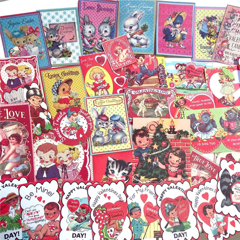 40 Stks/set Retro Kinderen Stickers Valentijnsdag Kerst Pasen Stickers Diy Decoratie Planner Scrapbook Stickers