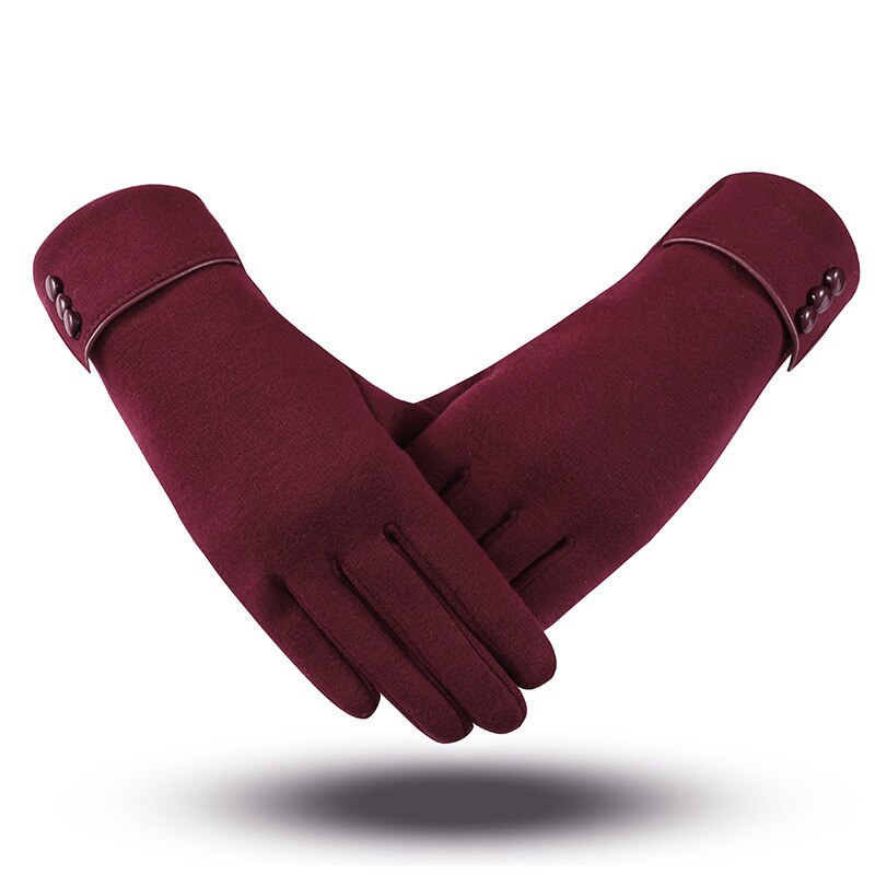 Guantes de Cachemira de algodón para mujer, manoplas cálidas de felpa interior para deportes, Fitness, pantalla táctil, para ciclismo, de dedo completo, C54, Otoño e Invierno: B Wine Red