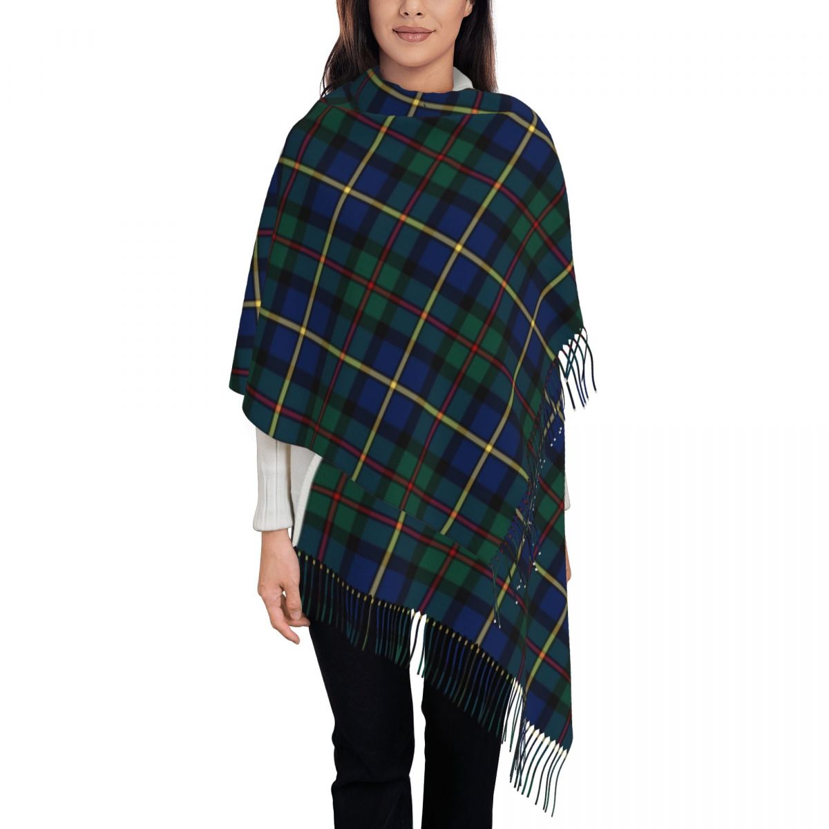 Bufanda de tartán MacLeod de Clan para mujer, bufandas de borla, chales suaves y cálidos, chal grande, envoltura de otoño e invierno: Azul