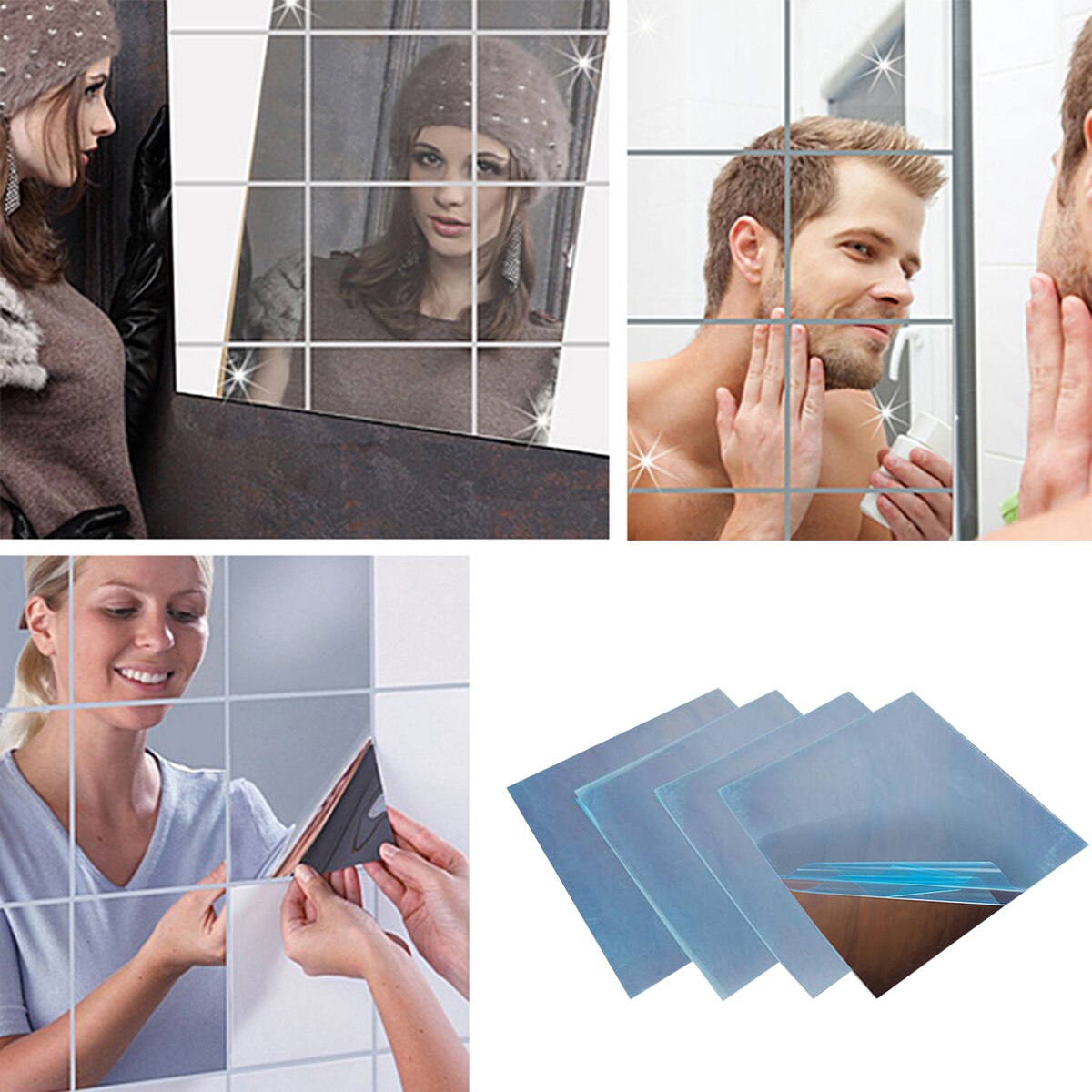 4 stuks spiegel wandtegel stickers waterdichte zelfklevende vierkante sticker muurdecoratie stickers woonkamer woondecoratie 30cm x 30cm