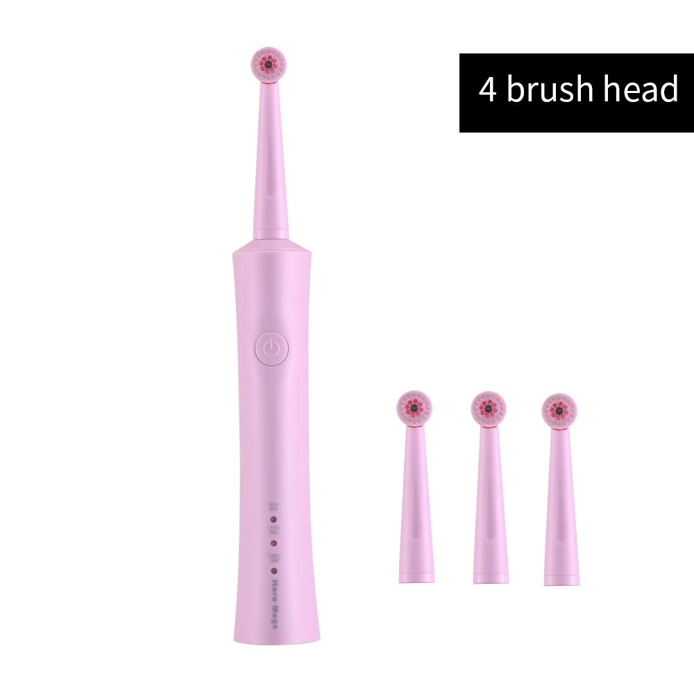 Here Mega Electric Toothbrush Rotating Adult Toothbrush USB Charging Waterproof Cleaning Toothbrush Heads Replaceable Smart R02: R02 Pink 4 heads