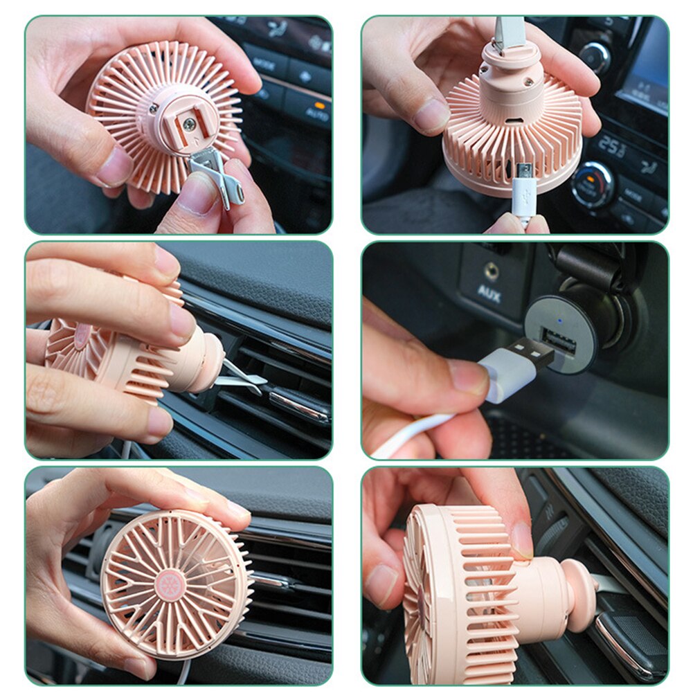 Clip de rejilla de ventilación para coche eléctrico, ventilador de salida USB, Mini luz LED, refrigerador de aire de 7 aspas