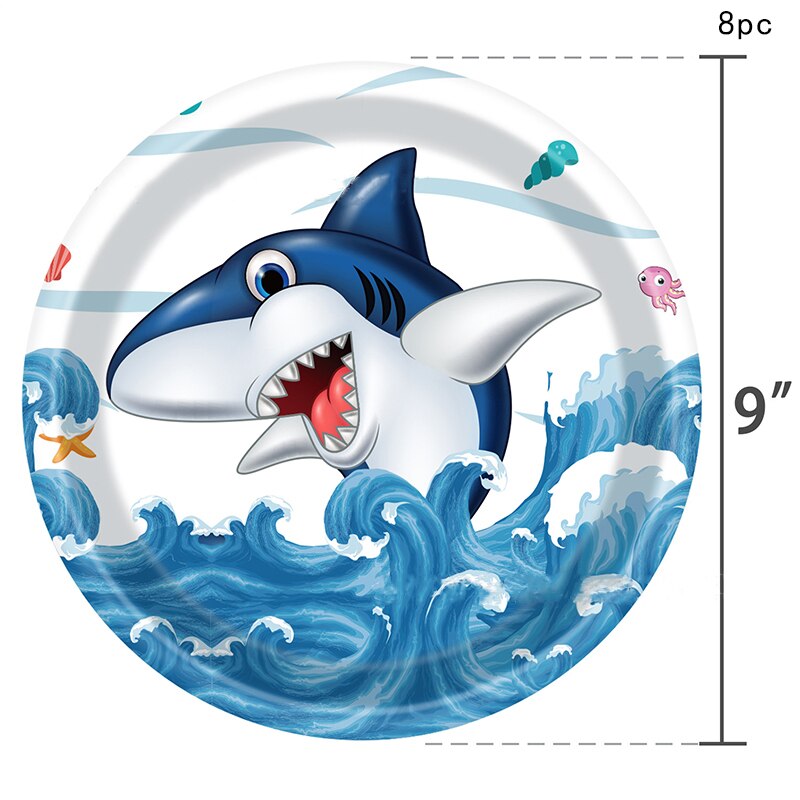 Blue Shark Ocean Theme Birthday Disposable Tableware Under The Sea Plates Napkins Happy Birthday Party Decor Kids Baby Shower: Fluorescence Yellow