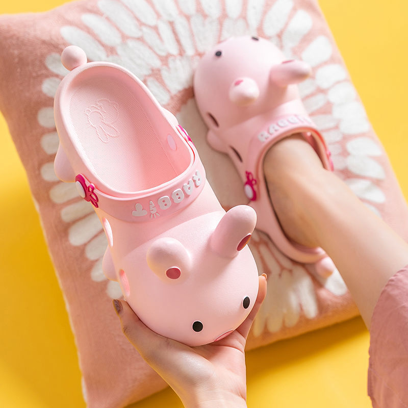 Unisex Pink Rabbit Children Sandals Summer Comfort Non-Slip Soft Sole Kids Clogs Outdoor Beach Sandals Girls Bathroom Slippers: Pink / 24-25